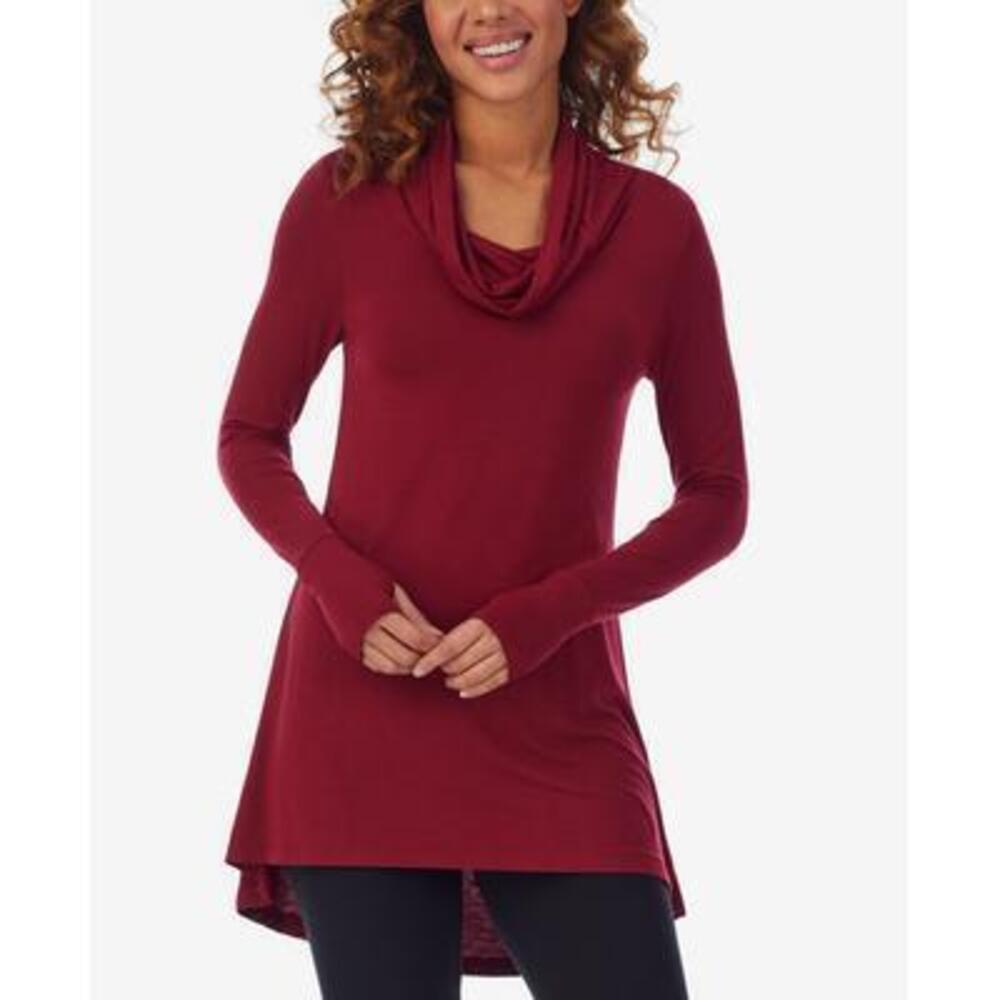 Cuddl Dud Softwear Stretch Long Sleeve Cowl Tunic Rhubarb Small S